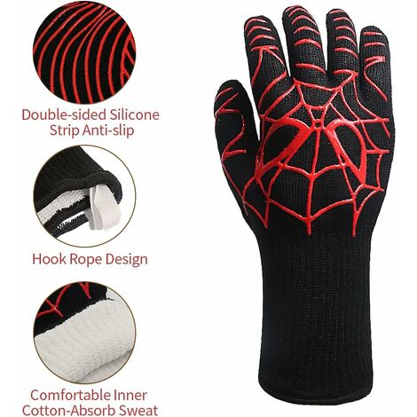 BBQ Gloves Grilling Gloves Extreme Heat Resistant High Temperature Barbecue Gloves High Up To 1472℉ Heat Proof Gloves Suitable For Kitchen And Outdoor Barbecue Tools Cooking (6 Red, 1 Pair)
