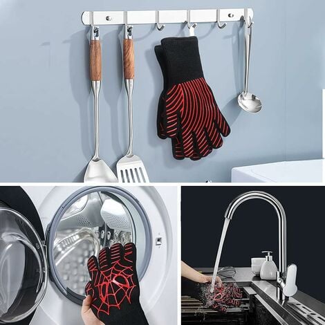 BBQ Gloves Grilling Gloves Extreme Heat Resistant High Temperature Barbecue Gloves High Up To 1472℉ Heat Proof Gloves Suitable For Kitchen And Outdoor Barbecue Tools Cooking (6 Red, 1 Pair)