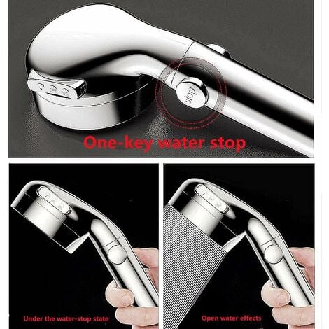 Shower Head, Shower Head Shower Head High Pressure Eco Shower SPA Shower in Bathroom, Massage Spray Hand Shower 3 Modes Water Saving and Switch Button, Chrome