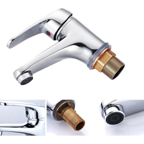 Basin Taps Bathroom Mixer Faucet Hot and Cold Mixer Tap Chrome Plated Solid Brass Lavatory Bathroom Vanity Sink Faucet for Bathroom Kitchen Cloakroom