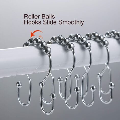 Shower Curtain Hooks, 12 Pcs Shower Curtain Rings, Stainless Steel Roller  Rust-Resistant Balance Sliding Anti