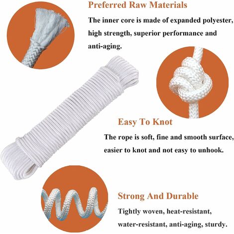 30M/100Ft Clothes Washing Line Outdoor, 6mm Heavy-duty Cotton Rope