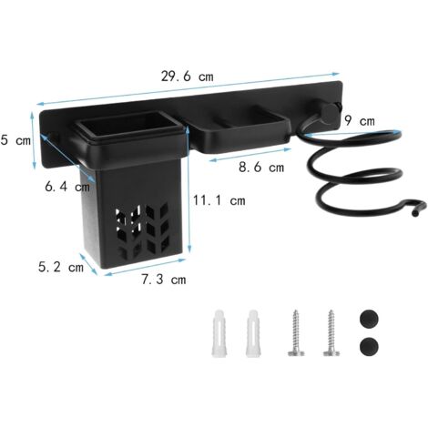 thumbnail image 2 of Omwah Wall Mounted Hair Dryer Holder – Metal Storage Rack & Organizer In White 2 of 6