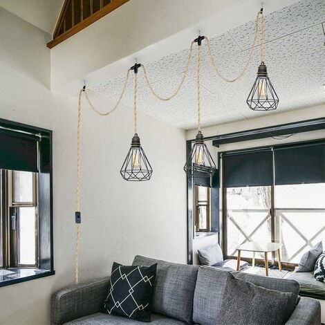 Vintage Hemp Rope Pendant Lamp Kit with Switch Socket DIY Single