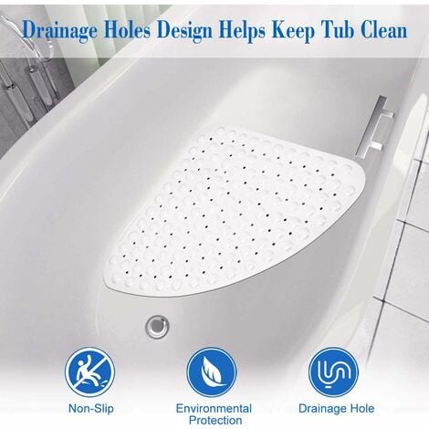Shower mats shower non-slip, anti-slip mat, antibacterial, anti-mold,  quarter circle, corner area, bathtub mats bath mat with suction cups for bathtub  shower 54 x 54 cm - white