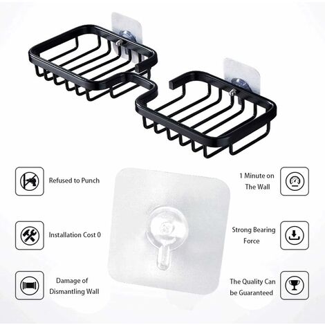 Soap Dish, Double Bar, Self Adhesive Shower Soap Holder  Bathroom,aluminum(black) 