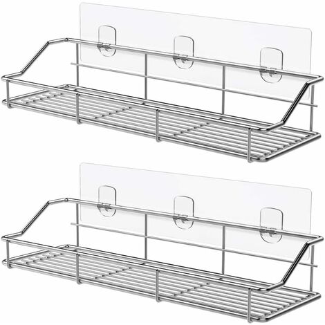1pc Silver Bathroom Storage Rack Wall-mounted Shower Room Organizer Shelf,  No Drilling Required