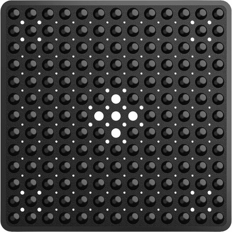 Square Shower Mat Non Slip Anti Mould - 53 x 53cm Rubber Shower Mat for Inside Shower, Anti Slip Shower Mats with Drain Holes & Suction Cups, Machine Washable, Black