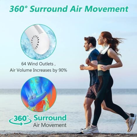 Neck Fan, Portable Hanging Neck Fan, Bladeless Mini Neck Fan with 360° Airflow, 3-Speed Hands-Free Personal Fan Rechargeable Wearable Fan Cooling Quiet for Home Office Travel Sports Outdoor - White