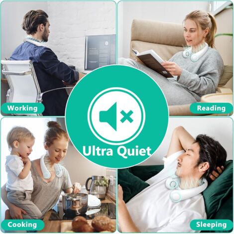 Neck Fan, Portable Hanging Neck Fan, Bladeless Mini Neck Fan with 360° Airflow, 3-Speed Hands-Free Personal Fan Rechargeable Wearable Fan Cooling Quiet for Home Office Travel Sports Outdoor - White