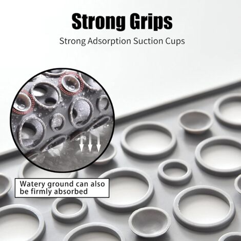 Square Shower Mats Non Slip Anti Mould, 53 x 53 cm Rubber Anti Slip Bath Mat with Drain Holes, Machine Washable, Grey