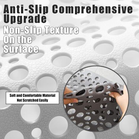 Square Shower Mats Non Slip Anti Mould, 53 x 53 cm Rubber Anti Slip Bath Mat with Drain Holes, Machine Washable, Grey