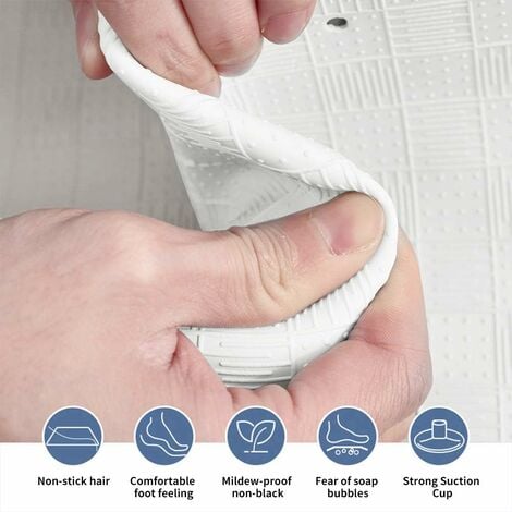 Non Slip Shower Mat, Anti Mould Rubber Soft Bathtub Mat, Anti Slip Bath Mat with Multiple Suction Cups - 40 x 70 cm - White