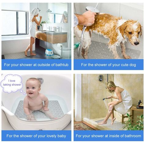 70X40cm Non Slip Bath Mat Shower Mats Anti Mould for Bathroom and Bathtub with Large Suction Cup and Thickened Rubber Backing Long, Grey