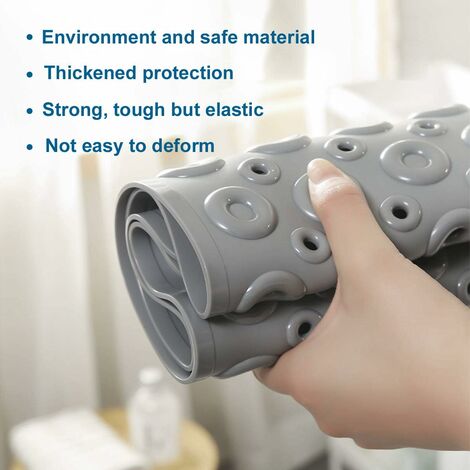 70X40cm Non Slip Bath Mat Shower Mats Anti Mould for Bathroom and Bathtub with Large Suction Cup and Thickened Rubber Backing Long, Grey