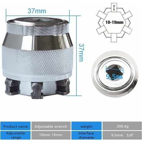 Adjustable Socket Wrench Universal Socket Magical Adjustable Socket Adaptive All-Fitting Multi Drill Attachment Adapter Socket Fits Any Standard Drive Wrench (10-19mm), 1Pcs