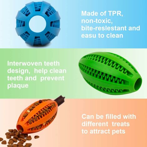 Dog Treat Dispenser Toy Ball, Durable Dog Rugby Rubber Toy, Puzzle Toys for Puppy Small Medium and Large Dog Teeth Cleaning, Bite Resistant-Fun to Chew, Chase & Fetch