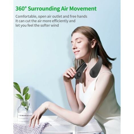Portable Neck Fan Bladeless-Hands Free Usb Rechargeable Battery Operated Neck Fans with 360°Cooling, 3 Speeds Personal Headphone Design Mini Small Leafless Fan for Men Women Adult Kids(Black)