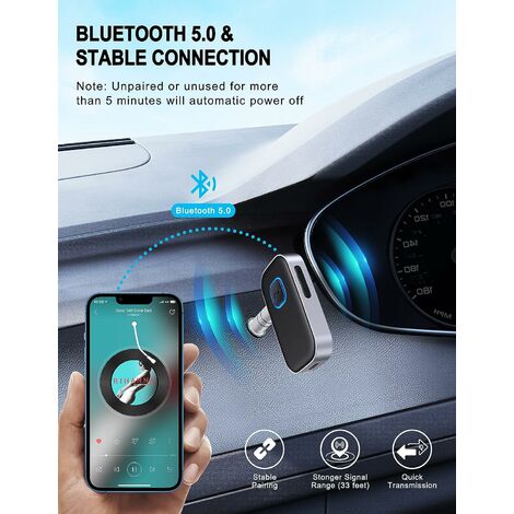 Bluetooth Aux Receiver , Portable 3.5mm Aux Car Adapter, Bluetooth 5.0  Wireless Audio Receiver for Car /Home Stereo/Wired Headphones/Speaker, 16H