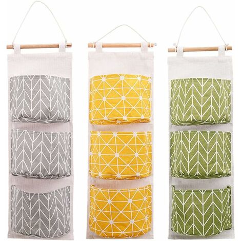 Wall Closet Hanging Storage Bag 3 Pcs Waterproof Over The Door Closet Organizer Linen Fabric Hanging Pocket Organizer with 3 Pockets for Bedroom Bathroom