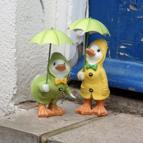 Dilly and Dally Garden Ducks, garden ornaments, Pair of Ducks, 12cm high with detachable umbrellas