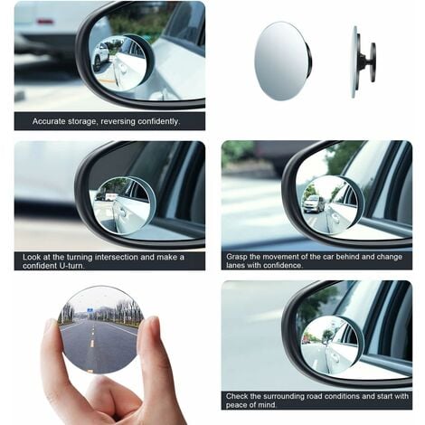 HDGSKBUA 2 Pack Blind Spot Mirror, 2" Round HD Glass Convex Rear View Mirrors 360 Wide Angle Side Universal Exterior Accessories Most Cars Suvs Trucks