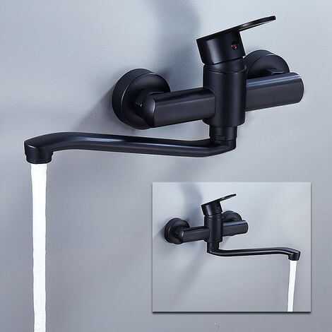 Single Handle Kitchen Faucet Wall Mounted High Quality Brass Body Black ...