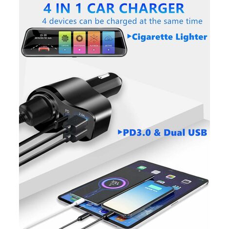 Multi Ports USB Car Charger, 96W 6 Port QC3.0 Fast Adapter Multiple Ports,  with Four Quick Charge 3.0 Port, 12V-24V Multi Device Cigarette Lighter for  Smart Phone & Tablets Charging 
