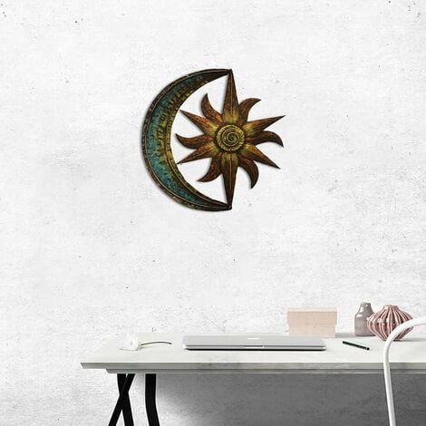 29 x 29 cm Metal Sun Moon Wall Art, Creative Wall Hanging Decoration for Garden, Vintage Decor Wall Art for Living Room Bedroom
