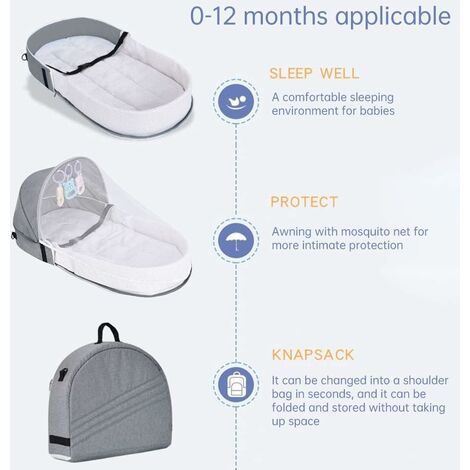 Baby Travel Bed with Mosquito Net Canopy, Foldable Baby Crib Bed with ...