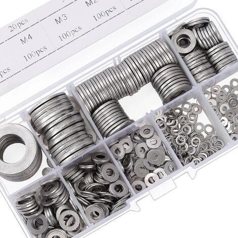 Stainless Steel Washer with Storage Box (Pack of 580) - Assortment of 9  Sizes M2, M2.5, M3, M4, M5, M6, M8, M10 & M12 - Lot of Metal Washers 