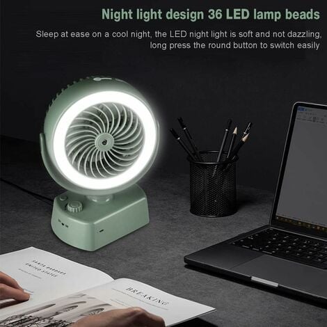 Small Desk Fan with Mist Spray,LED Night Light,Electric Battery Operated  Water Misting Fan,USB Rechargeable Portable Quiet Mini Desktop Table  Cooling