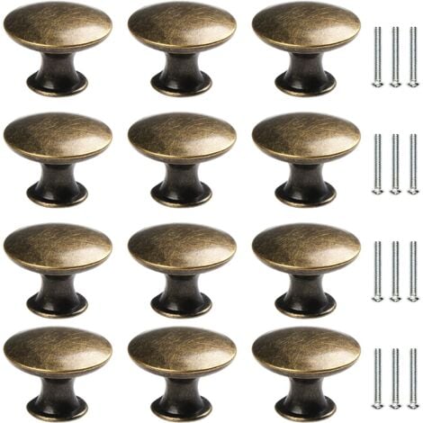 12x Vintage Door Drawer Knobs 30mm Antique Brass Kitchen Cabinet Cupboard Pulls, For Dresser and Furniture Cupboard, Antique Bronze，Round Cabinet Knob, Vintage Drawer Knobs, Brass Cabinet Pulls, Door 