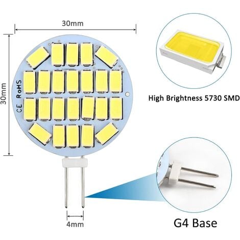 G4 Ampoules LED 12V 24V 3.5W 350 Lumen 15 SMD 5630 10V-30V (2