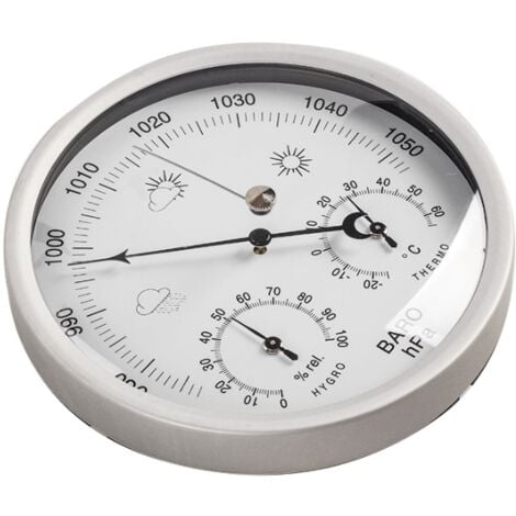 Analog weather station 3 in 1 in stainless steel Ø132mm - Barometer,  thermometer, hygrometer