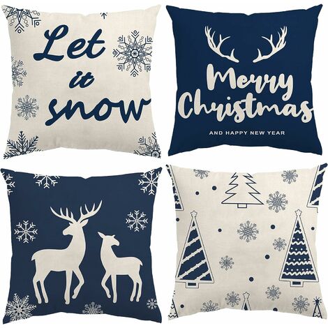 Christmas Tree and Elk Printed Decorative Holiday Series Throw Pillow with Inserts, Red, 18 inch x 18 inch, Set of 4