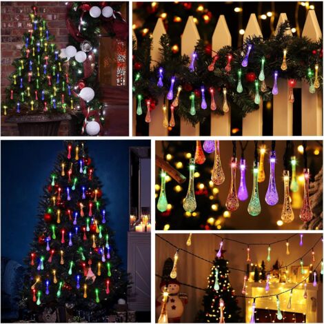 Christmas light garlands，Outdoor Solar Christmas String Lights Multicolor 40LED 6.8m Fairy Lights Water Drop Raindrop Waterproof Light Decoration Home Bedroom Garden Patio