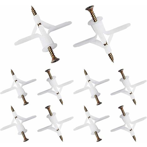 Aougo – Pack of 100 plasterboard dowels with screws – Durable plastic anchors for plasterboard wall mounting – Corrosion-resistant for extreme conditions (1/5)