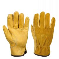 Thorn Proof Gardening Gloves for Men Women, Yellow Leather Work Gloves, Full Finger Gardening Gloves, XL