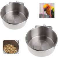 Stainless Steel Bird Feeder Stainless Steel Fixed Feeding Bowl Hanging Cage Food Water Feeder Pet Bird Cage Accessory 2PC