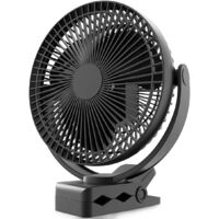 10000mAh Battery Operated Clip Fan 20CM, Portable USB Fan, 4 Speeds, Powerful Airflow, Sturdy Clamp for Personal Desk, Golf Cart, Outdoor Travel, Camping (Black)
