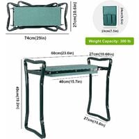 Foldable Gardening Stools, Garden Kneeler Garden Seat Gardening Bench with 2 Tool Bags and Thickened EVA Foam Pad, Support Up to 150kg, 60x27x49cm