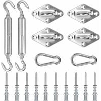 8Pcs Shade Sail Fixing Kit Shade Sail Mounting Kit Stainless Steel Accessories Hammock Hook Spring Hooks Wire Tensioner for Shade Sail Triangle Rectangle