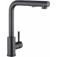 Kitchen Faucet with Black Spray, Kitchen Mixer with Pull-out Spray, 304 Stainless Steel Brushed Kitchen Faucet, 360° Rotating Sink Mixer, 2-Jet Sink Faucet（Matte Black）