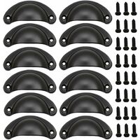 12 Pieces Shell Door Handle, Retro Door Handles, Traditional Half Moon Furniture Handles with Screws, for Drawer, Cabinet, Dresser (Black)