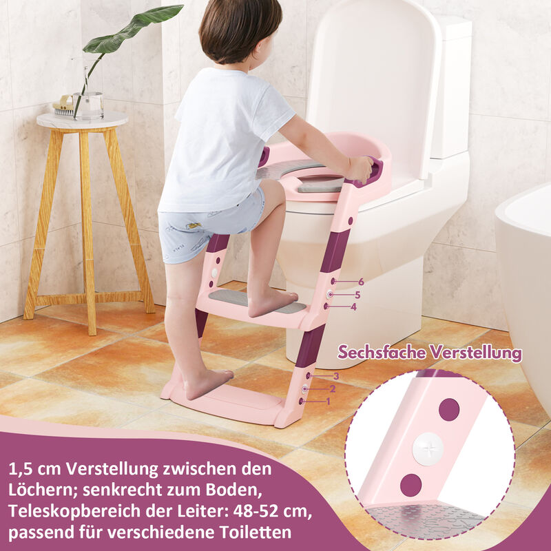 Randaco Toilettentrainer Lerntöpfchen mit Treppe Justierbarer für Kinder  Töpfchen Toilettensitz Rutschfest Töpfchentrainer rosa