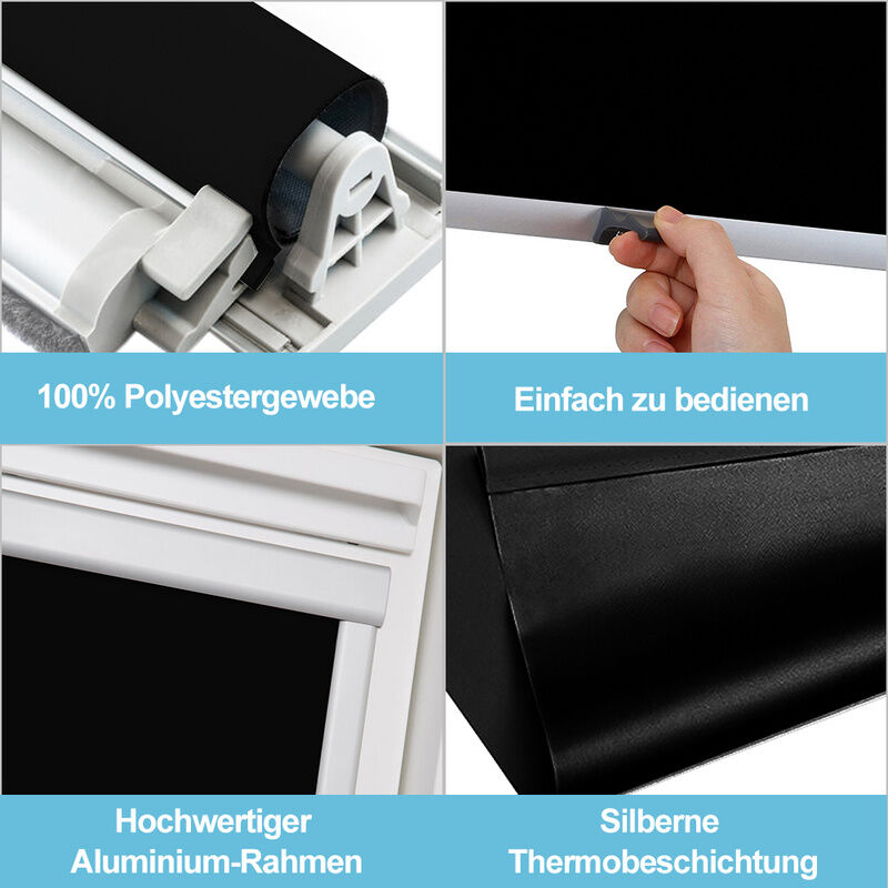 Randaco Verdunkelungsrollo für VELUX Dachfenster / F06 Schwarz 49.3x94cm /  100% Verdunkelung/Sonnenschutz