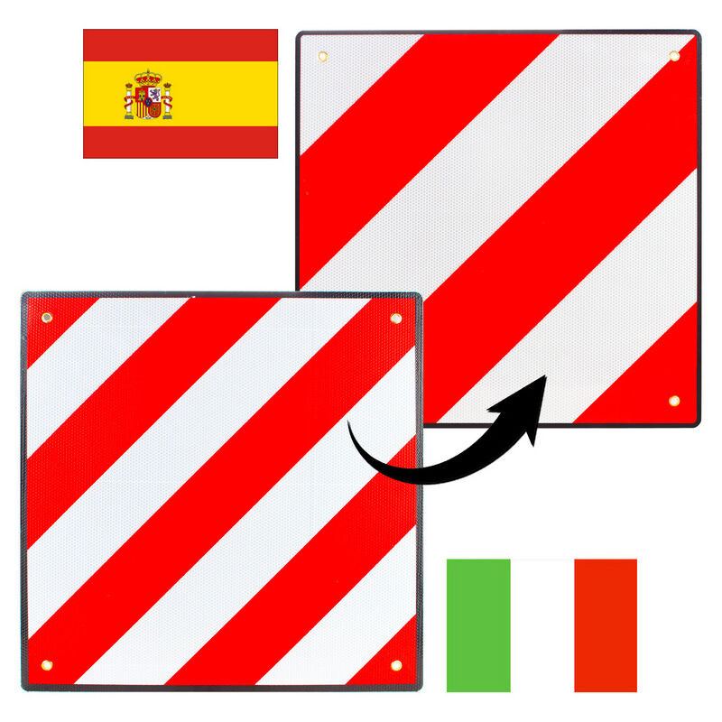 Randaco Warntafel Hinweisschilder Spanien&Italien 50x50cm Gepäckträger PKW  Warntafeln Warnschild 2 in1
