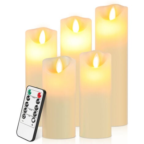Randaco 5er Set LED Kerzen mit Fernbedienung Flammenlose Timer LED Kerze  Outdoor Elektrische Kerze für Außen