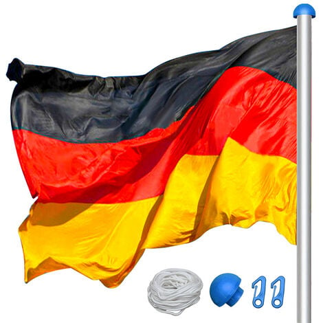 Randaco Fahnenmast Aluminium Teleskop 650cm inkl. Deutschlandfahne Flaggenmast Mast Flagge Alu - Silber